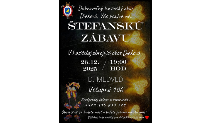 DHZ Diaková pozýva na Štefanskú zábavu - 26.12.2025
