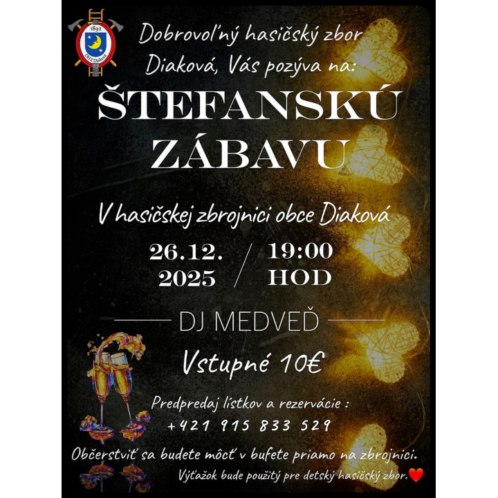 DHZ Diaková pozýva na Štefanskú zábavu - 26.12.2025
