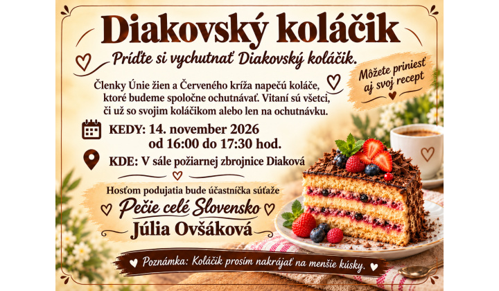 Diakovský koláčik - sobota 14.11.2026 o 16 h