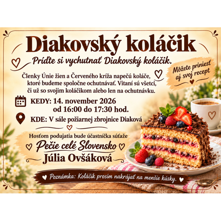 Diakovský koláčik - sobota 14.11.2026 o 16 h