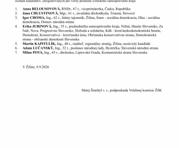 Voľby / Zoznam zaregistrovaných kandidátov do volieb orgánov samosprávnych krajov 2026 - foto