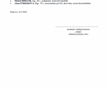 Aktuality / Zoznam zaregistrovaných kandidátov pre voľby do orgánov samosprávy obce - 24.10.2026 - foto