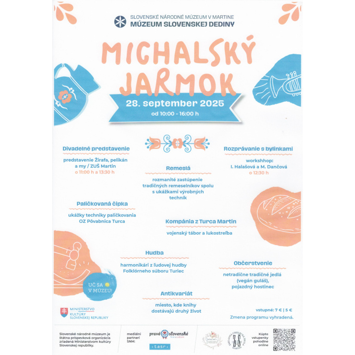 Michalský jarmok- v nedeľu 28.09.2025 od 10h v Skanzene