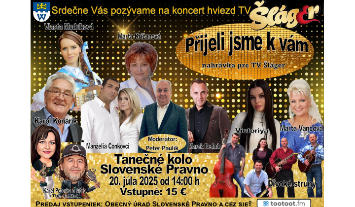 Pozvánka na nahrávku TV Šláger - 20.07.2025 v S. Pravne