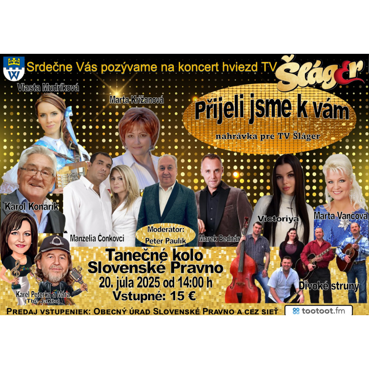 Pozvánka na nahrávku TV Šláger - 20.07.2025 v S. Pravne