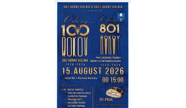 Pozvánka na oslavy do H. Kalníka - 15.8.2026