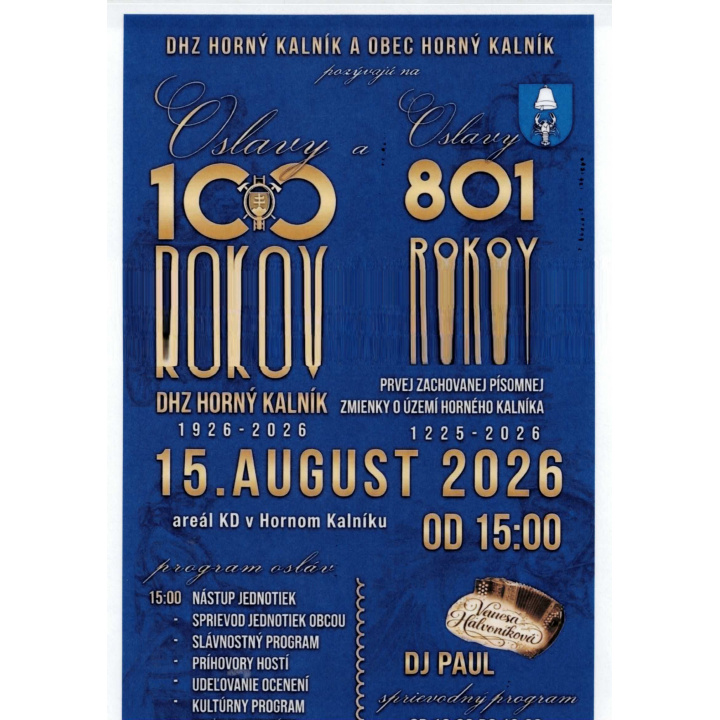 Pozvánka na oslavy do H. Kalníka - 15.8.2026