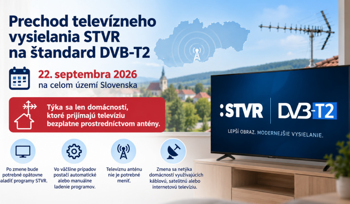 prechod televízneho vysielania STVR na štandard  DVB-T2 od 22.9.2026