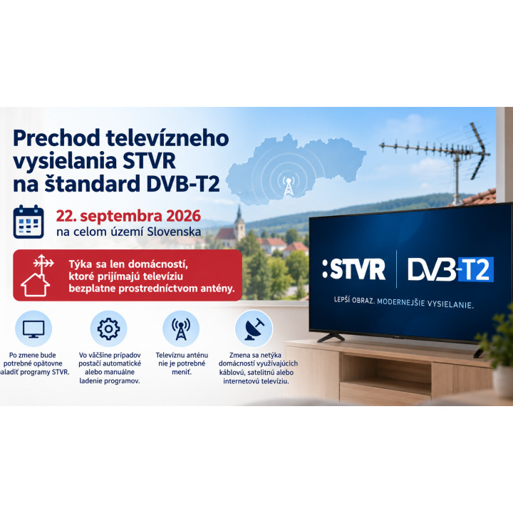 prechod televízneho vysielania STVR na štandard  DVB-T2 od 22.9.2026