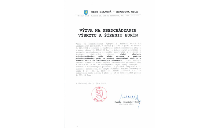Výzva na predchádzanie výskytu a šíreniu burín