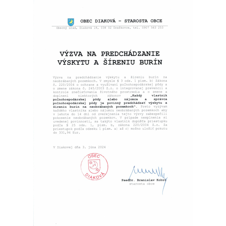 Výzva na predchádzanie výskytu a šíreniu burín
