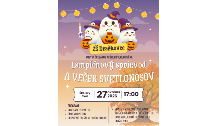 ZŠ Dražkovce pozýva na Lampiónový sprievod - 27.10.2026