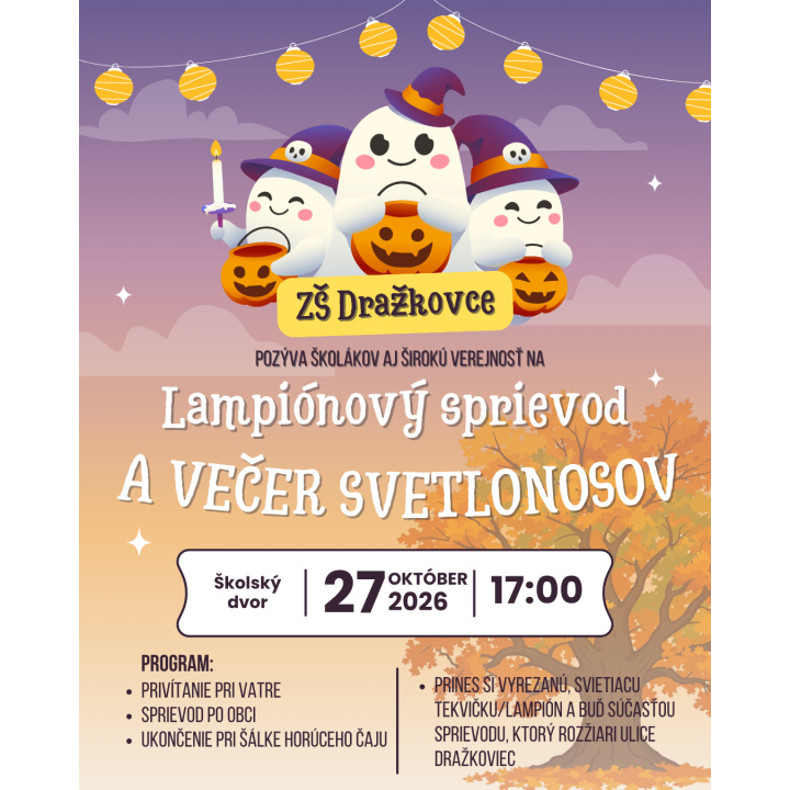 ZŠ Dražkovce pozýva na Lampiónový sprievod - 27.10.2026